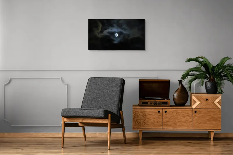 Tablou Canvas, "Luna printre nori întunecați", Lună, Nor, Întuneric, Mister, Noapte, Cer, Strălucire, Umbre, 90 x 50 cm – poza 6