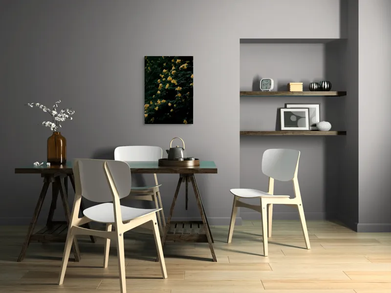 Tablou Canvas, "Strălucirea florilor în amurgul verii", Flori, Galbene, Abundente, Întuneric, Frunziș, Natură, Blând., 50 x 70 cm – poza 5