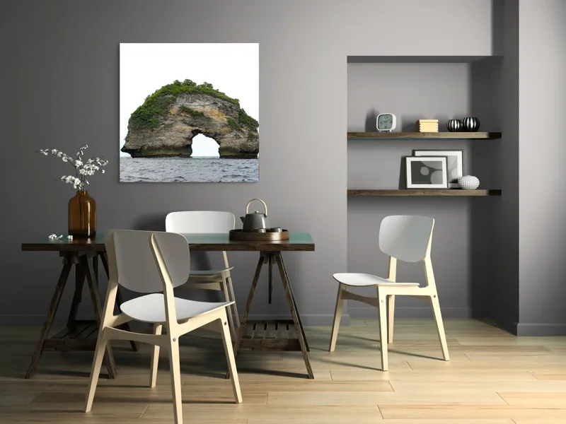 Tablou Canvas, "Arcul de Piatră al Mării Sudice", Stâncă, Arcadă, Ocean, Vegetație, Cer, Apă, Natură, Insulă., 100 x 100 cm – poza 6