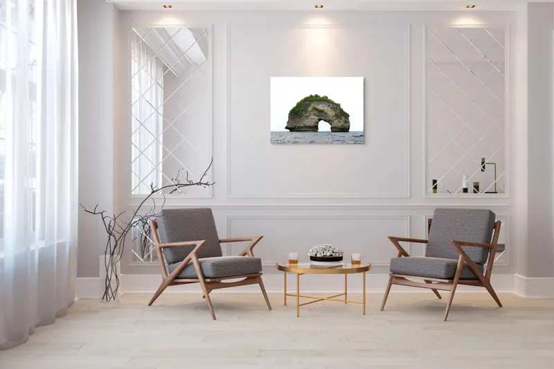Tablou Canvas, "Arcul de Piatră al Mării Sudice", Stâncă, Arcadă, Ocean, Vegetație, Cer, Apă, Natură, Insulă., 100 x 70 cm – poza 5