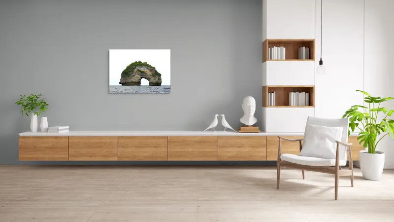 Tablou Canvas, "Arcul de Piatră al Mării Sudice", Stâncă, Arcadă, Ocean, Vegetație, Cer, Apă, Natură, Insulă., 100 x 70 cm – poza 6