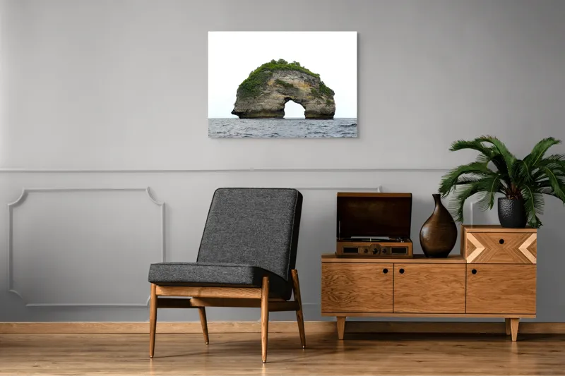 Tablou Canvas, "Arcul de Piatră al Mării Sudice", Stâncă, Arcadă, Ocean, Vegetație, Cer, Apă, Natură, Insulă., 100 x 70 cm – poza 8