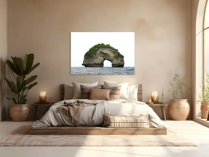 Tablou Canvas, "Arcul de Piatră al Mării Sudice", Stâncă, Arcadă, Ocean, Vegetație, Cer, Apă, Natură, Insulă., 150 x 100 cm – poza 4
