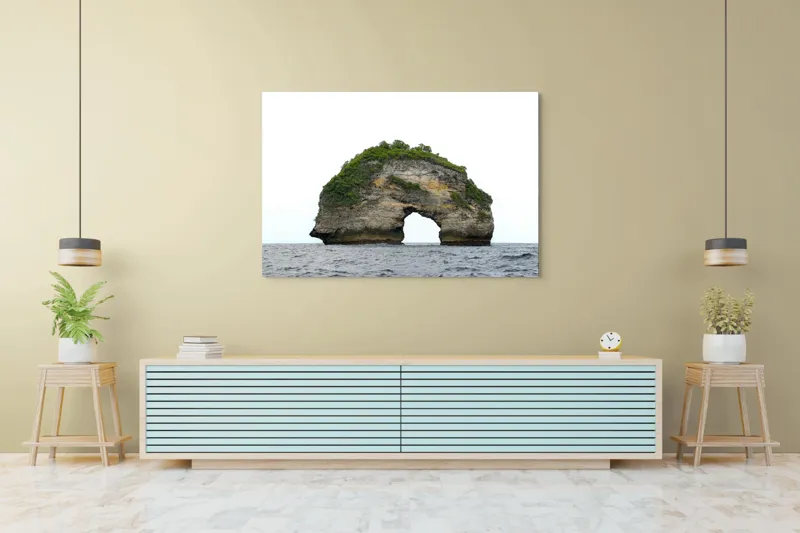Tablou Canvas, "Arcul de Piatră al Mării Sudice", Stâncă, Arcadă, Ocean, Vegetație, Cer, Apă, Natură, Insulă., 150 x 100 cm – poza 6