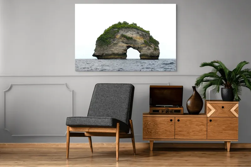 Tablou Canvas, "Arcul de Piatră al Mării Sudice", Stâncă, Arcadă, Ocean, Vegetație, Cer, Apă, Natură, Insulă., 150 x 100 cm – poza 8