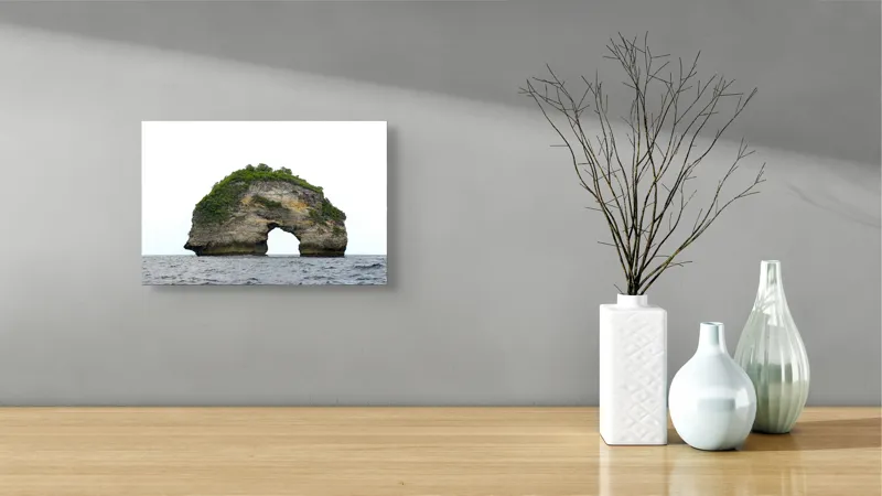 Tablou Canvas, "Arcul de Piatră al Mării Sudice", Stâncă, Arcadă, Ocean, Vegetație, Cer, Apă, Natură, Insulă., 39 x 26 cm – poza 8