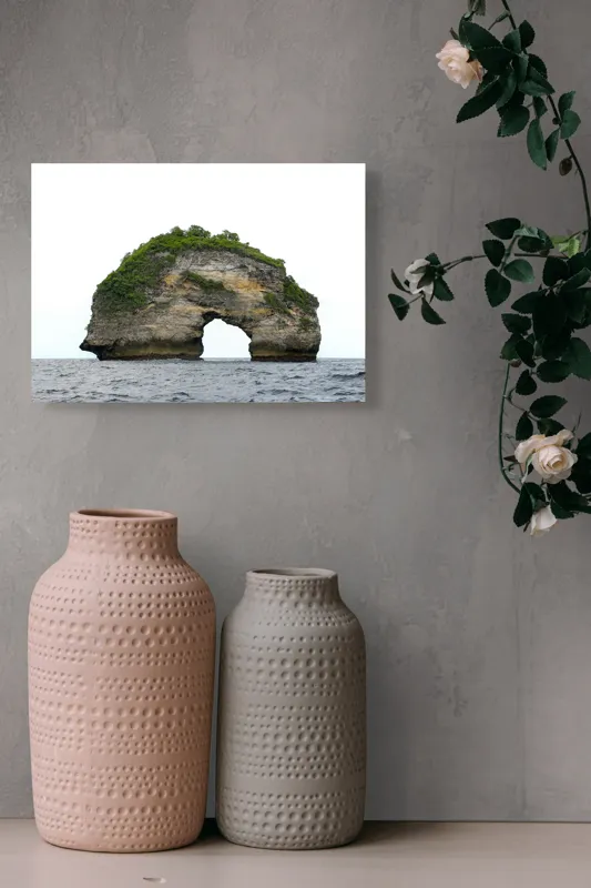 Tablou Canvas, "Arcul de Piatră al Mării Sudice", Stâncă, Arcadă, Ocean, Vegetație, Cer, Apă, Natură, Insulă., 54 x 39 cm – poza 8