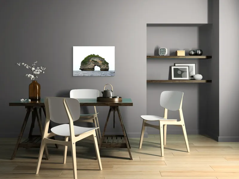 Tablou Canvas, "Arcul de Piatră al Mării Sudice", Stâncă, Arcadă, Ocean, Vegetație, Cer, Apă, Natură, Insulă., 70 x 50 cm – poza 5