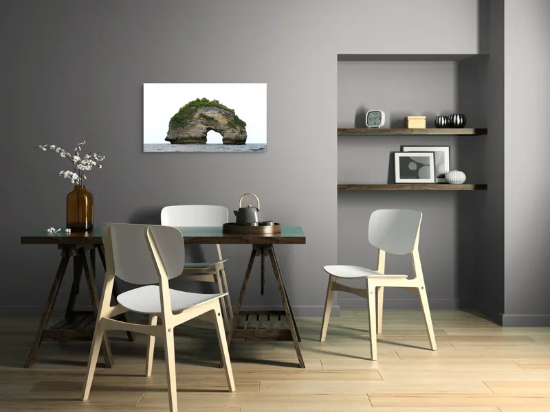 Tablou Canvas, "Arcul de Piatră al Mării Sudice", Stâncă, Arcadă, Ocean, Vegetație, Cer, Apă, Natură, Insulă., 90 x 50 cm – poza 3