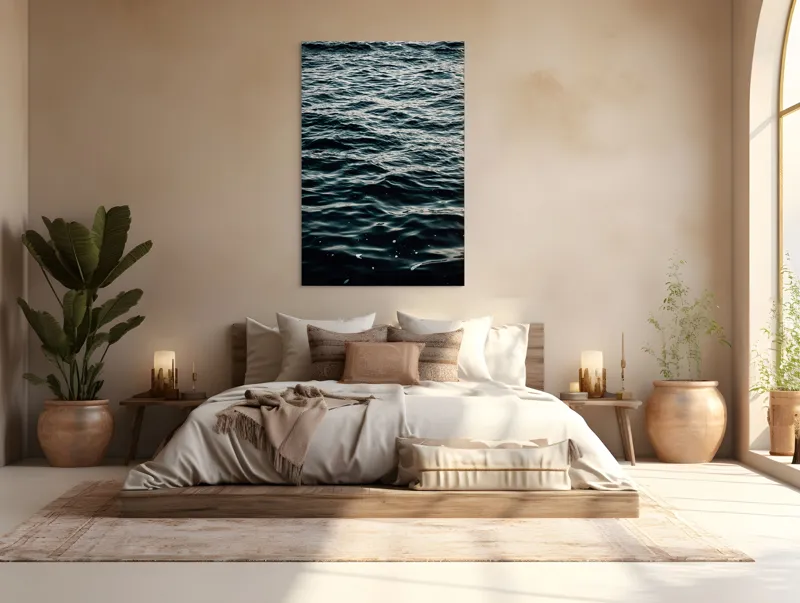 Tablou Canvas, "Valuri întunecate într-o zi calmă", Valuri, Ocean, Apă, Reflexii, Întuneric, Suprafață, Spumă, 100 x 150 cm – poza 3