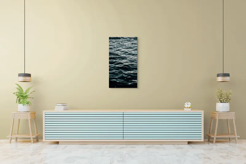 Tablou Canvas, "Valuri întunecate într-o zi calmă", Valuri, Ocean, Apă, Reflexii, Întuneric, Suprafață, Spumă, 50 x 90 cm – poza 6