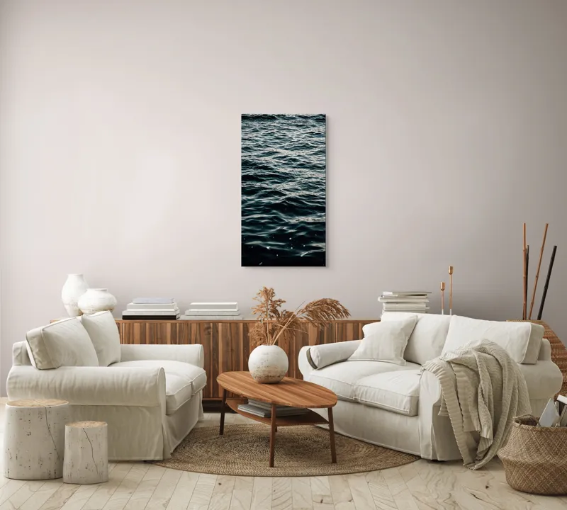 Tablou Canvas, "Valuri întunecate într-o zi calmă", Valuri, Ocean, Apă, Reflexii, Întuneric, Suprafață, Spumă, 50 x 90 cm – poza 7