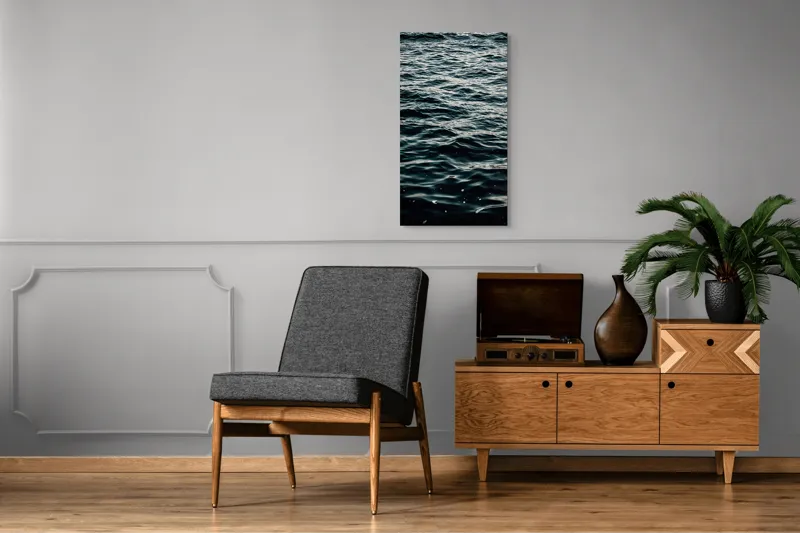Tablou Canvas, "Valuri întunecate într-o zi calmă", Valuri, Ocean, Apă, Reflexii, Întuneric, Suprafață, Spumă, 50 x 90 cm – poza 8