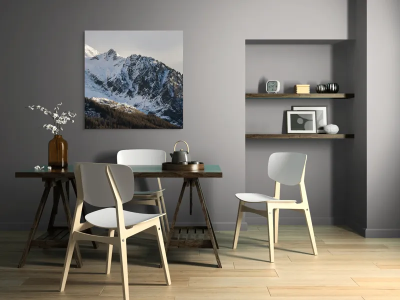 Tablou Canvas, "Liniștea înălțimilor încărcate de zăpadă", Munți, Zăpadă, Păduri, Cer, Stânci, 100 x 100 cm – poza 6