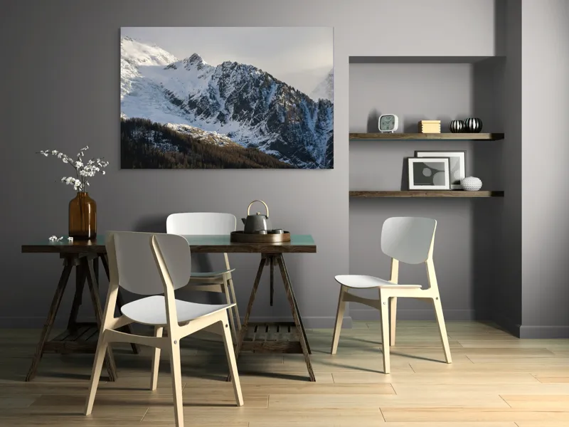 Tablou Canvas, "Liniștea înălțimilor încărcate de zăpadă", Munți, Zăpadă, Păduri, Cer, Stânci, 150 x 100 cm – poza 5