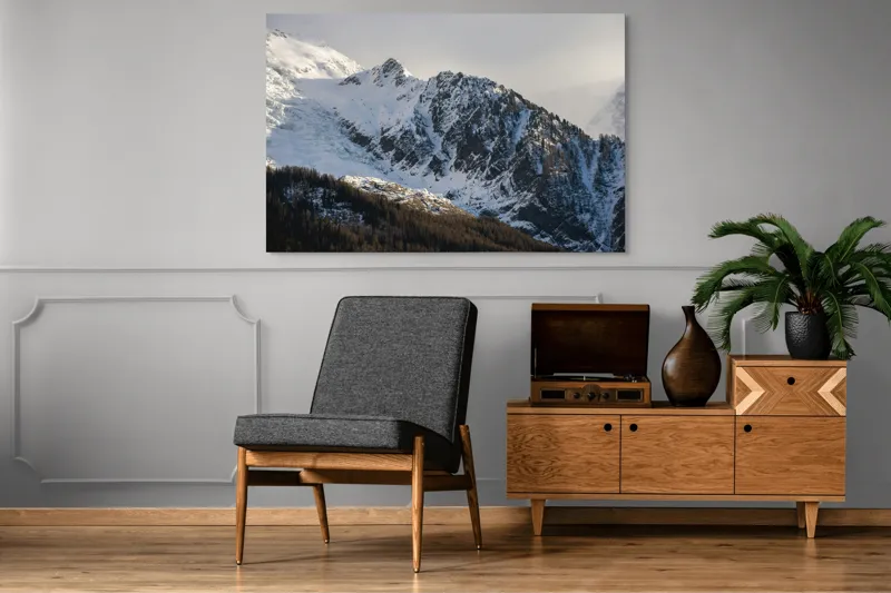 Tablou Canvas, "Liniștea înălțimilor încărcate de zăpadă", Munți, Zăpadă, Păduri, Cer, Stânci, 150 x 100 cm – poza 8