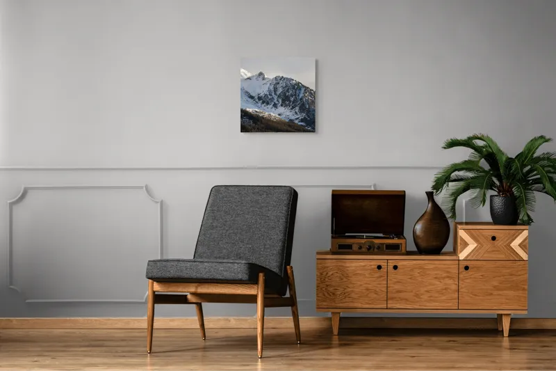 Tablou Canvas, "Liniștea înălțimilor încărcate de zăpadă", Munți, Zăpadă, Păduri, Cer, Stânci, 50 x 50 cm – poza 6