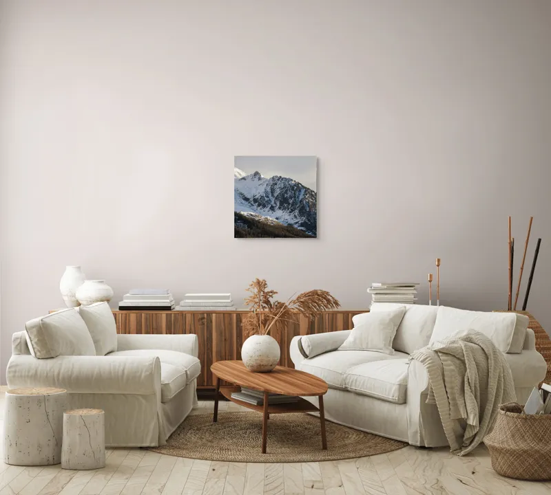 Tablou Canvas, "Liniștea înălțimilor încărcate de zăpadă", Munți, Zăpadă, Păduri, Cer, Stânci, 50 x 50 cm – poza 7