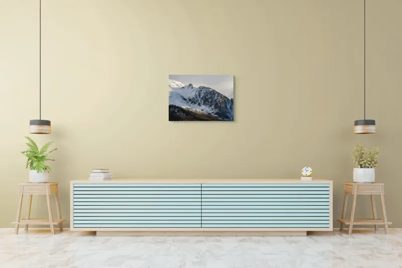 Tablou Canvas, "Liniștea înălțimilor încărcate de zăpadă", Munți, Zăpadă, Păduri, Cer, Stânci, 70 x 50 cm – poza 7