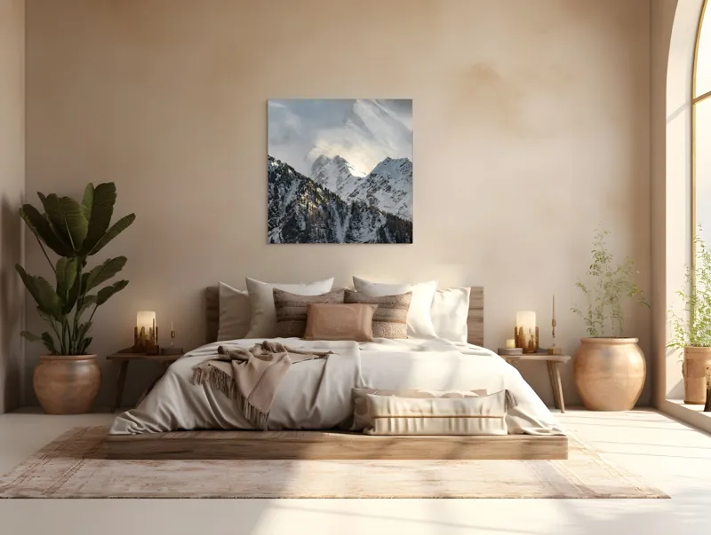 Tablou Canvas, "Vârfuri montane sub mantia norilor", Majestuos, Montan, Înghețat, Impunător, Liniștit, Vârfuri, Alpin, Pitoresc, Strălucitor, Rece, 100 x 100 cm – poza 4