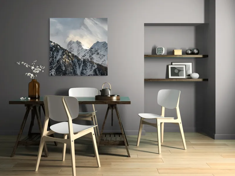 Tablou Canvas, "Vârfuri montane sub mantia norilor", Majestuos, Montan, Înghețat, Impunător, Liniștit, Vârfuri, Alpin, Pitoresc, Strălucitor, Rece, 100 x 100 cm – poza 6