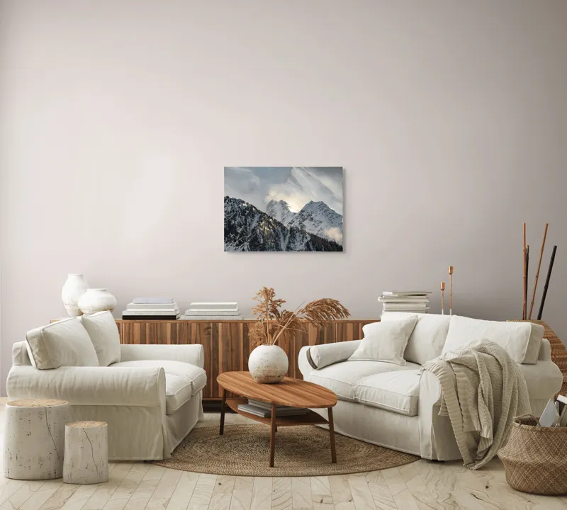 Tablou Canvas, "Vârfuri montane sub mantia norilor", Majestuos, Montan, Înghețat, Impunător, Liniștit, Vârfuri, Alpin, Pitoresc, Strălucitor, Rece, 70 x 50 cm – poza 6