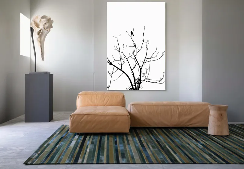 Tablou Canvas, "Pasărea singuratică în zare albă", Ramură, Siluetă, Pasăre, Cer, Contrast, Natură, Minimalism, Linie., 100 x 150 cm – poza 7