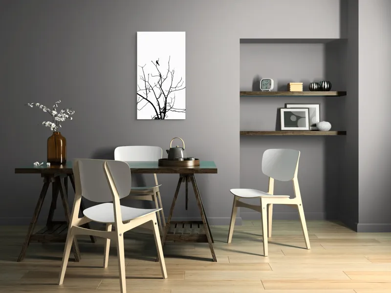 Tablou Canvas, "Pasărea singuratică în zare albă", Ramură, Siluetă, Pasăre, Cer, Contrast, Natură, Minimalism, Linie., 50 x 90 cm – poza 4