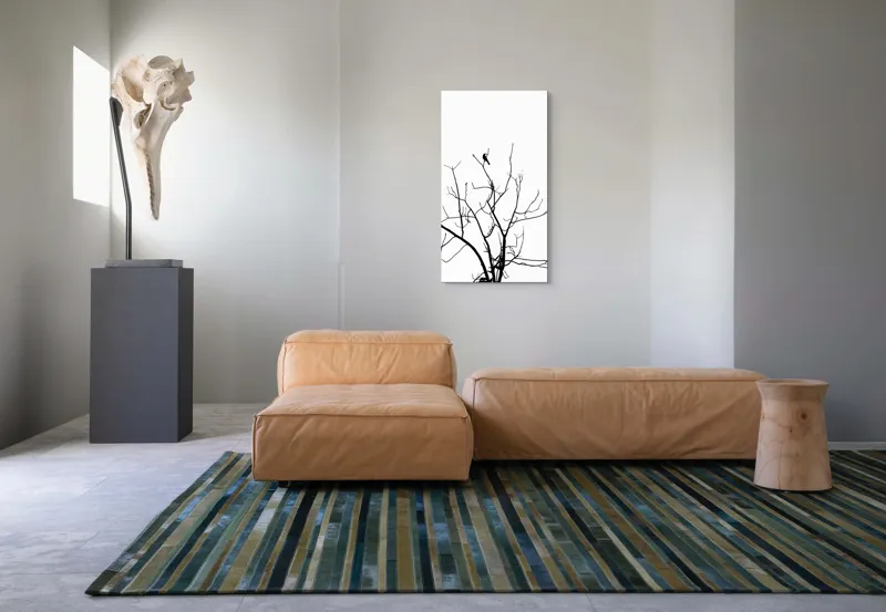 Tablou Canvas, "Pasărea singuratică în zare albă", Ramură, Siluetă, Pasăre, Cer, Contrast, Natură, Minimalism, Linie., 50 x 90 cm – poza 5