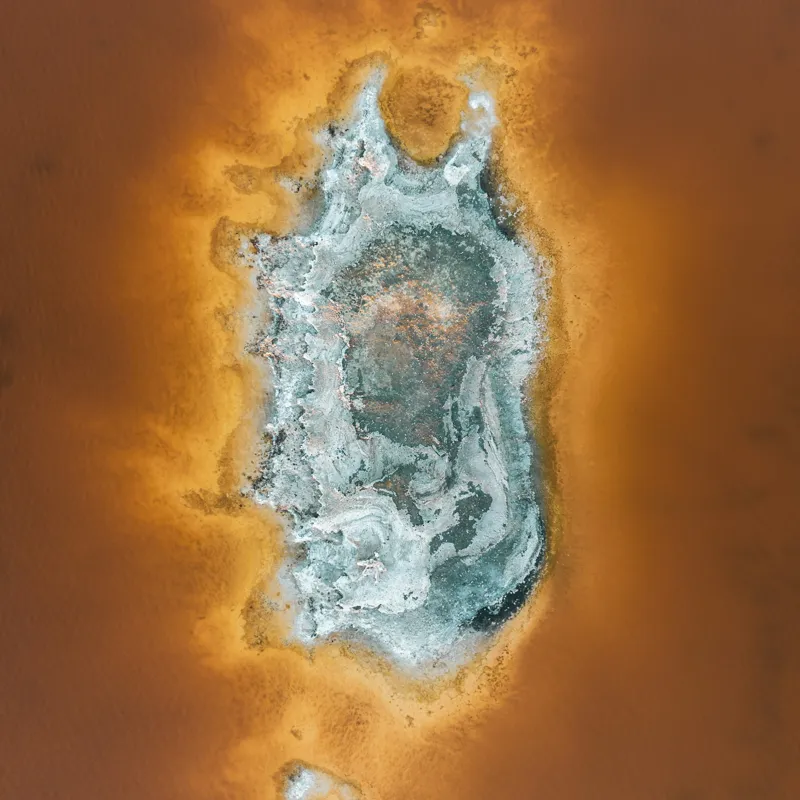 Tablou Canvas, "Ochi de foc în peisaj selenar", Dune, Textură, Contrast, Arid, Mineral, Abstracție, Peisaj, Natural, Pitoresc, Întindere, 100 x 100 cm – poza 2