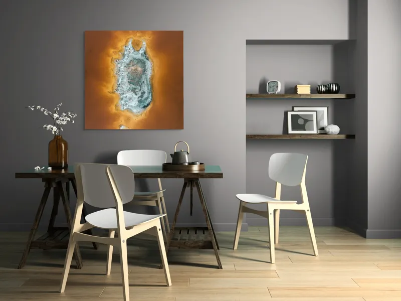 Tablou Canvas, "Ochi de foc în peisaj selenar", Dune, Textură, Contrast, Arid, Mineral, Abstracție, Peisaj, Natural, Pitoresc, Întindere, 100 x 100 cm – poza 6