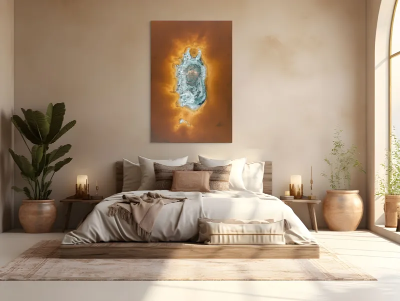Tablou Canvas, "Ochi de foc în peisaj selenar", Dune, Textură, Contrast, Arid, Mineral, Abstracție, Peisaj, Natural, Pitoresc, Întindere, 100 x 150 cm – poza 3