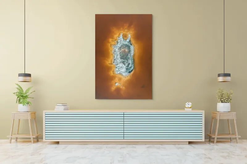 Tablou Canvas, "Ochi de foc în peisaj selenar", Dune, Textură, Contrast, Arid, Mineral, Abstracție, Peisaj, Natural, Pitoresc, Întindere, 100 x 150 cm – poza 4