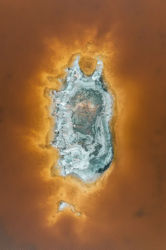 Tablou Canvas, "Ochi de foc în peisaj selenar", Dune, Textură, Contrast, Arid, Mineral, Abstracție, Peisaj, Natural, Pitoresc, Întindere, 100 x 150 cm – poza 2