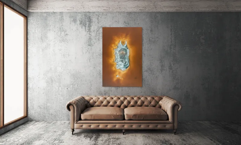 Tablou Canvas, "Ochi de foc în peisaj selenar", Dune, Textură, Contrast, Arid, Mineral, Abstracție, Peisaj, Natural, Pitoresc, Întindere, 100 x 150 cm – poza 6