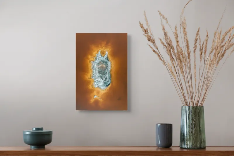 Tablou Canvas, "Ochi de foc în peisaj selenar", Dune, Textură, Contrast, Arid, Mineral, Abstracție, Peisaj, Natural, Pitoresc, Întindere, 26 x 39 cm – poza 5