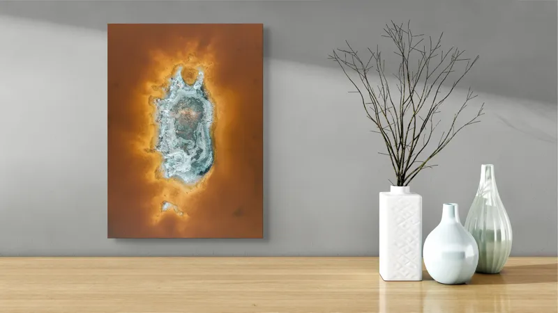 Tablou Canvas, "Ochi de foc în peisaj selenar", Dune, Textură, Contrast, Arid, Mineral, Abstracție, Peisaj, Natural, Pitoresc, Întindere, 39 x 54 cm – poza 4