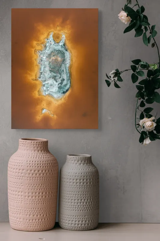 Tablou Canvas, "Ochi de foc în peisaj selenar", Dune, Textură, Contrast, Arid, Mineral, Abstracție, Peisaj, Natural, Pitoresc, Întindere, 39 x 54 cm – poza 6