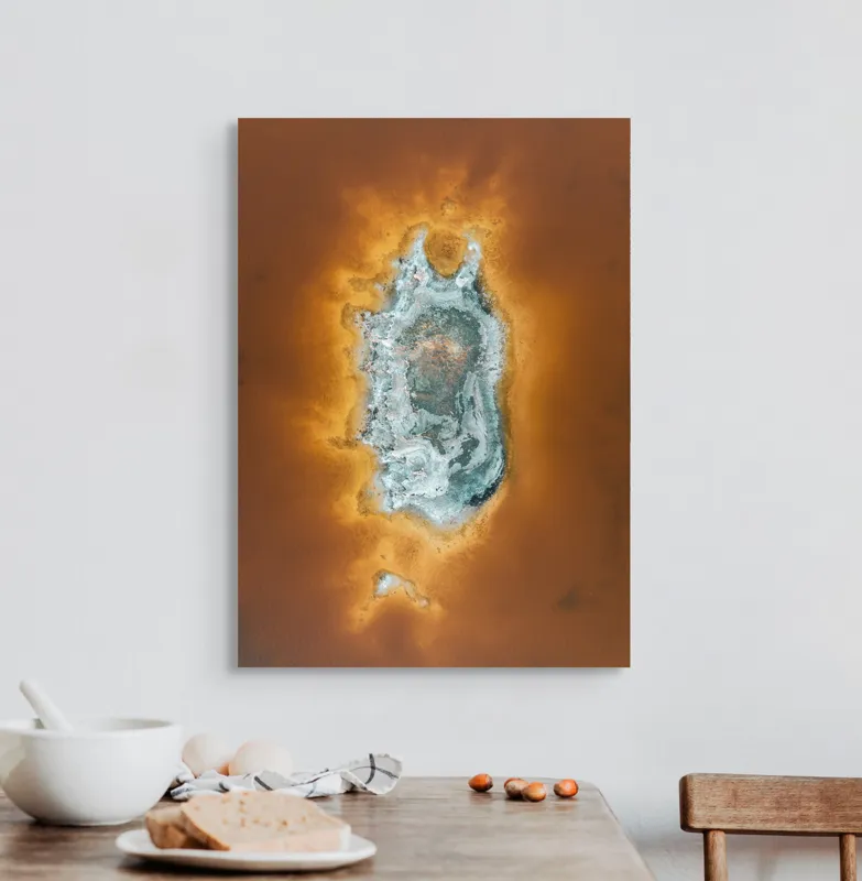 Tablou Canvas, "Ochi de foc în peisaj selenar", Dune, Textură, Contrast, Arid, Mineral, Abstracție, Peisaj, Natural, Pitoresc, Întindere, 50 x 70 cm – poza 3