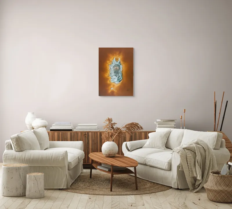 Tablou Canvas, "Ochi de foc în peisaj selenar", Dune, Textură, Contrast, Arid, Mineral, Abstracție, Peisaj, Natural, Pitoresc, Întindere, 50 x 70 cm – poza 4