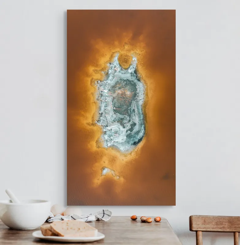 Tablou Canvas, "Ochi de foc în peisaj selenar", Dune, Textură, Contrast, Arid, Mineral, Abstracție, Peisaj, Natural, Pitoresc, Întindere, 50 x 90 cm – poza 3