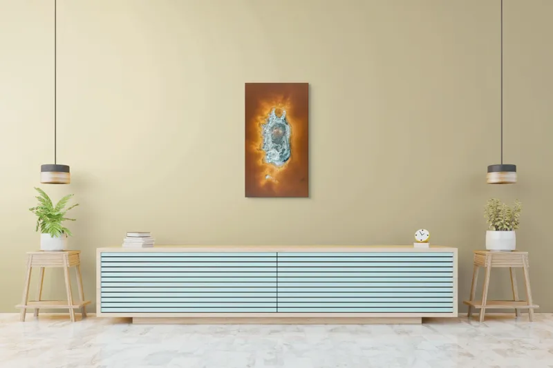 Tablou Canvas, "Ochi de foc în peisaj selenar", Dune, Textură, Contrast, Arid, Mineral, Abstracție, Peisaj, Natural, Pitoresc, Întindere, 50 x 90 cm – poza 6