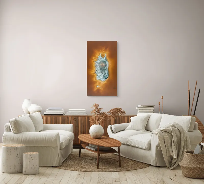 Tablou Canvas, "Ochi de foc în peisaj selenar", Dune, Textură, Contrast, Arid, Mineral, Abstracție, Peisaj, Natural, Pitoresc, Întindere, 50 x 90 cm – poza 7