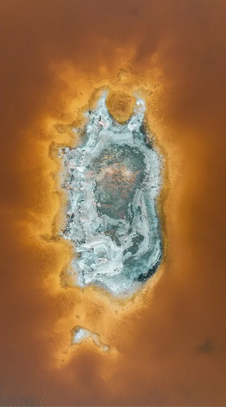 Tablou Canvas, "Ochi de foc în peisaj selenar", Dune, Textură, Contrast, Arid, Mineral, Abstracție, Peisaj, Natural, Pitoresc, Întindere, 50 x 90 cm – poza 2