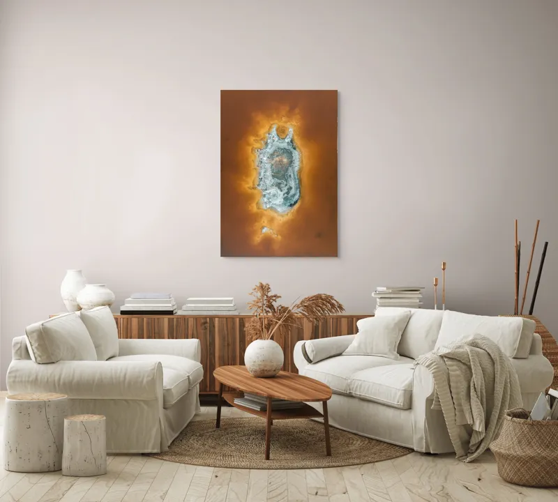 Tablou Canvas, "Ochi de foc în peisaj selenar", Dune, Textură, Contrast, Arid, Mineral, Abstracție, Peisaj, Natural, Pitoresc, Întindere, 70 x 100 cm – poza 4