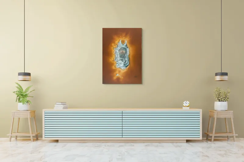 Tablou Canvas, "Ochi de foc în peisaj selenar", Dune, Textură, Contrast, Arid, Mineral, Abstracție, Peisaj, Natural, Pitoresc, Întindere, 70 x 100 cm – poza 5