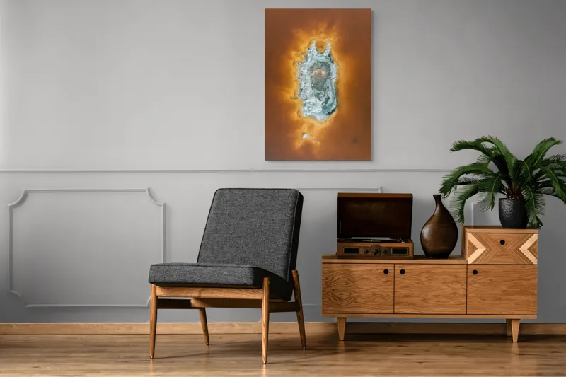 Tablou Canvas, "Ochi de foc în peisaj selenar", Dune, Textură, Contrast, Arid, Mineral, Abstracție, Peisaj, Natural, Pitoresc, Întindere, 70 x 100 cm – poza 6