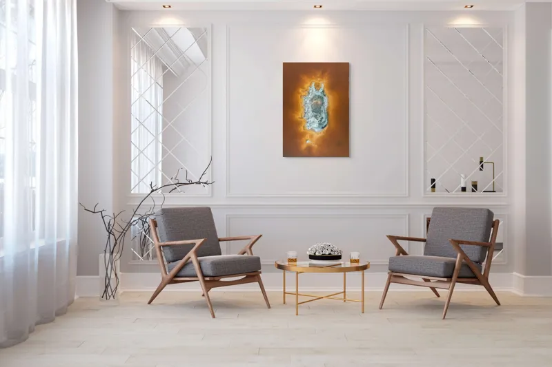 Tablou Canvas, "Ochi de foc în peisaj selenar", Dune, Textură, Contrast, Arid, Mineral, Abstracție, Peisaj, Natural, Pitoresc, Întindere, 70 x 100 cm – poza 8