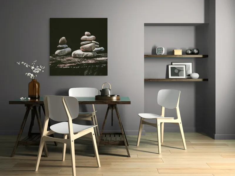 Tablou Canvas, "Turn echilibrat de pietre liniștite", Pietre, Echilibru, Natură, Calm, Simetrie, Tranquilitate, Armonie, Meditativ, Compoziție, 100 x 100 cm – poza 6