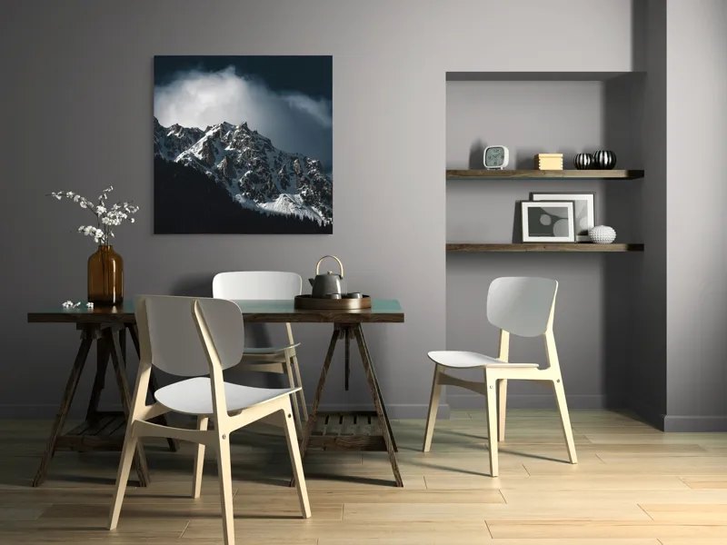 Tablou Canvas, "Frumusețea tăcută a munților înzăpeziți", Munți, Zăpadă, Stânci, Cer, Nor, Umbre, Natură, Imagine, Lumină, Peisaj, 100 x 100 cm – poza 6